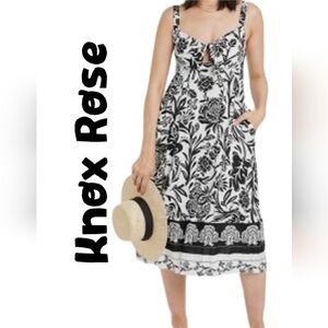 Knox Rose Womens Black & White Tropical Beach Vacation Spring Summer Dress